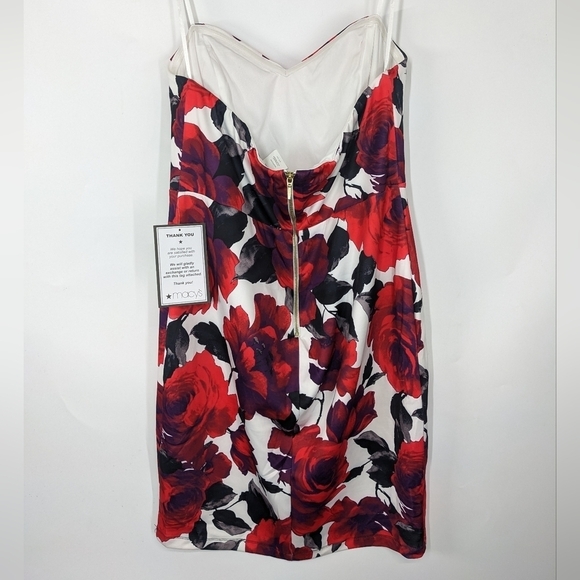 NWT B. DARLIN' Floral Rose Print Strapless Cocktail Dress - Picture 8 of 10